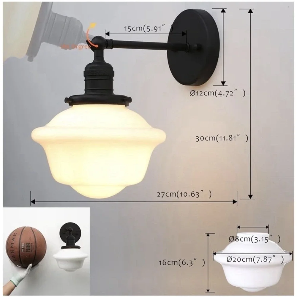 Pathson Vintage Wall Scone Lamp With Milk White Glass Shade Hardwired Bathroom